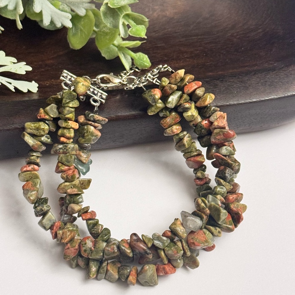 unakite  Stone Beaded Triple Bracelet